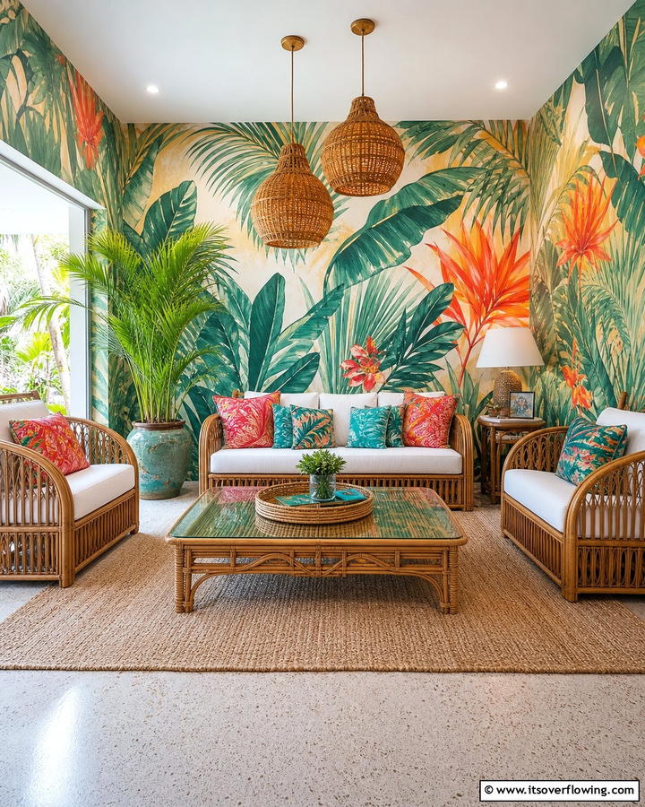 Tropical Vibes - 21 Living Room Wallpaper Ideas to Refresh Your Decor