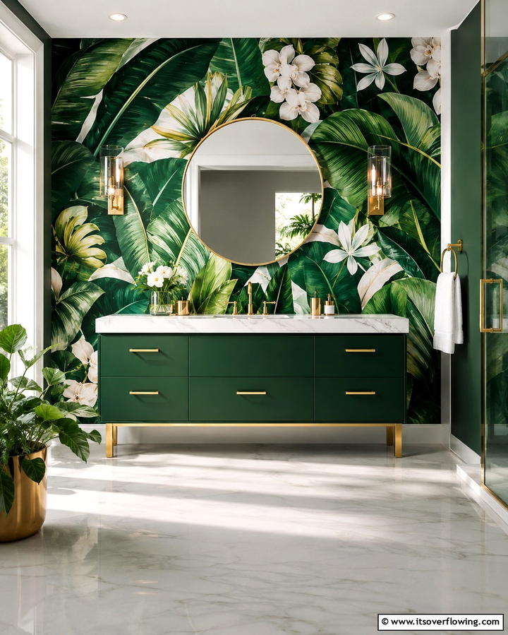 Tropical Wallpaper for Bold Patterns - 25 Tropical Bathroom Ideas for a Spa-like Retreat