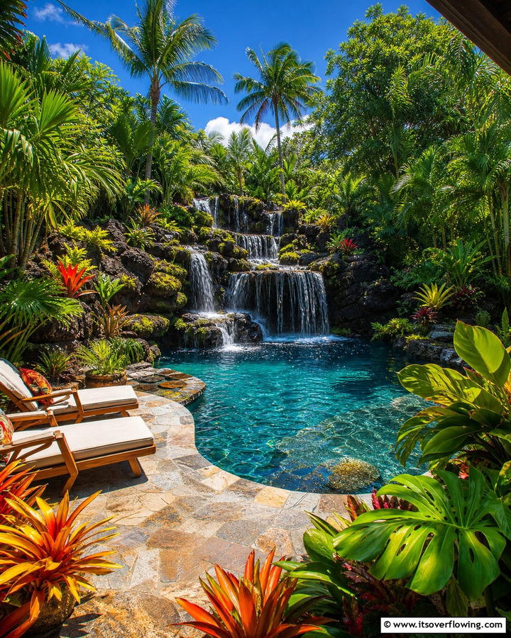 Tropical Waterfall Pool Design - 17 Pool Landscaping Ideas for Tropical Backyard Escapes