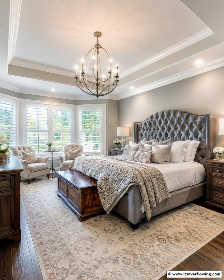 Tufted Grey Headboard with Button Detailing - 25 Elegant Grey Headboard Bedroom Ideas for a Calm Space