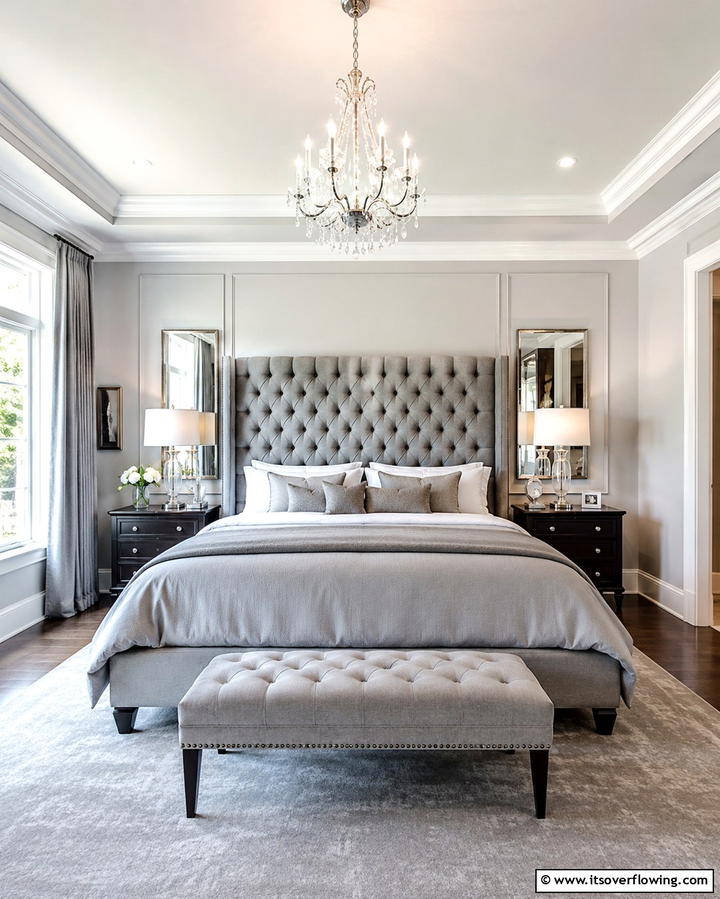 Tufted Grey Statement Piece - 25 Elegant Grey Headboard Bedroom Ideas for a Calm Space
