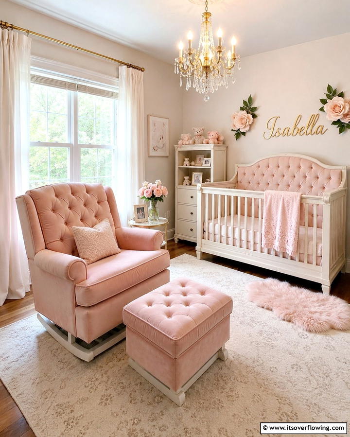 Tufted Velvet Furniture - 25 Princess Nursery Ideas for a Magical Baby Room