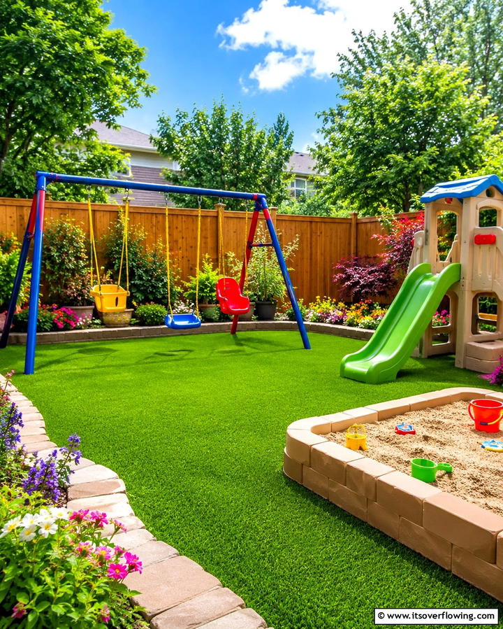 Turf Covered Play Area for Kids - 25 Backyard Turf Ideas for a Low-Maintenance Lawn