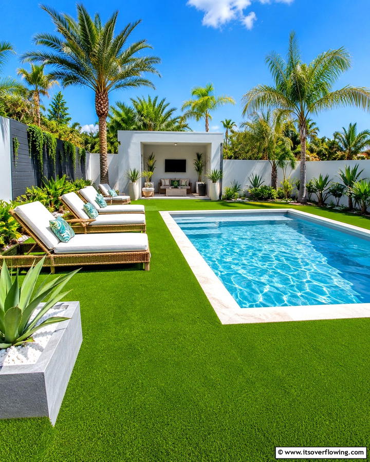 Turf Covered Pool Surround - 25 Backyard Turf Ideas for a Low-Maintenance Lawn