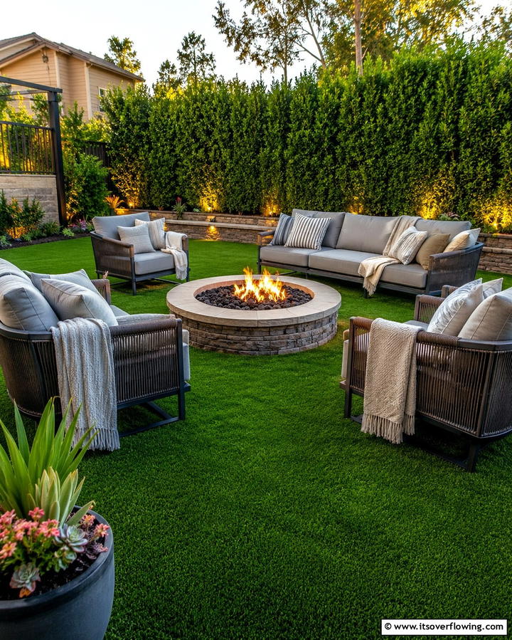 Turf Fire Pit Lounge - 25 Backyard Turf Ideas for a Low-Maintenance Lawn