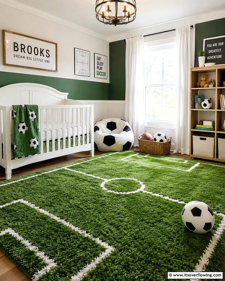 Turf Inspired Rug - 20 Sports Nursery Ideas for the Ultimate Fan Baby Room