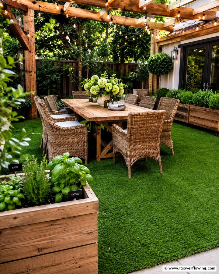 Turf Outdoor Dining Space - 25 Backyard Turf Ideas for a Low-Maintenance Lawn