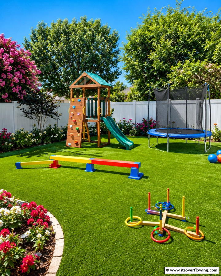 Turf Play Zone for Kids - 25 Backyard Turf Ideas for a Low-Maintenance Lawn