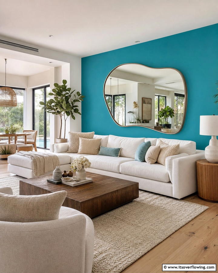 Turquoise Accent Wall - 25 Turquoise Living Room Ideas for a Fresh Look