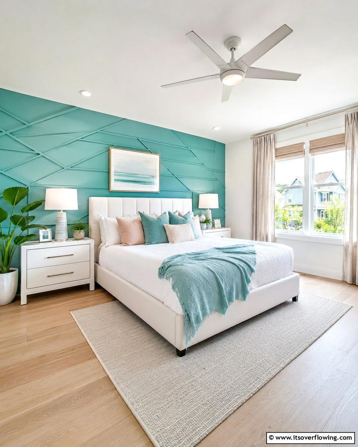 Turquoise Accent Wall - 20 Turquoise Bedroom Ideas for a Fresh and Calming Space