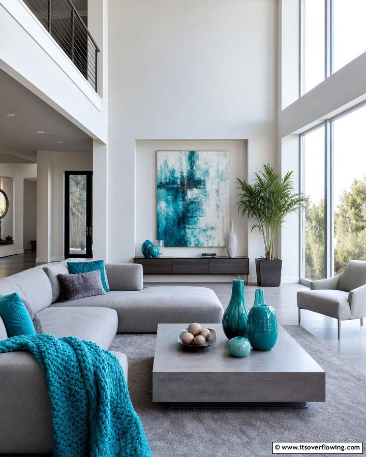 Turquoise Accents in a Neutral Palette - 25 Turquoise Living Room Ideas for a Fresh Look