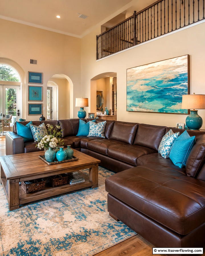 Turquoise Accents - 25 Southwest Living Room Ideas for a Cozy Vibe