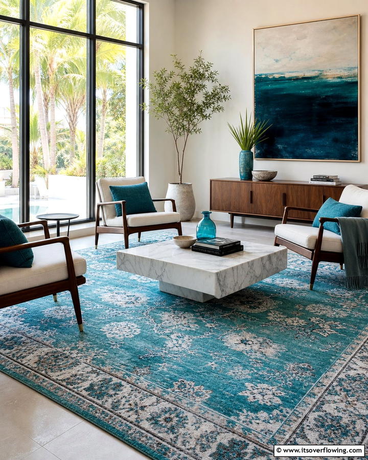 Turquoise Area Rug - 25 Turquoise Living Room Ideas for a Fresh Look