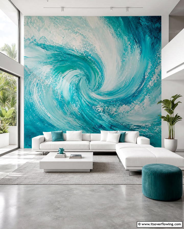 Turquoise Artistry with Wall Murals - 25 Turquoise Living Room Ideas for a Fresh Look