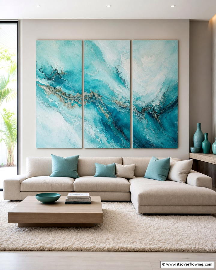 Turquoise Artwork - 25 Turquoise Living Room Ideas for a Fresh Look