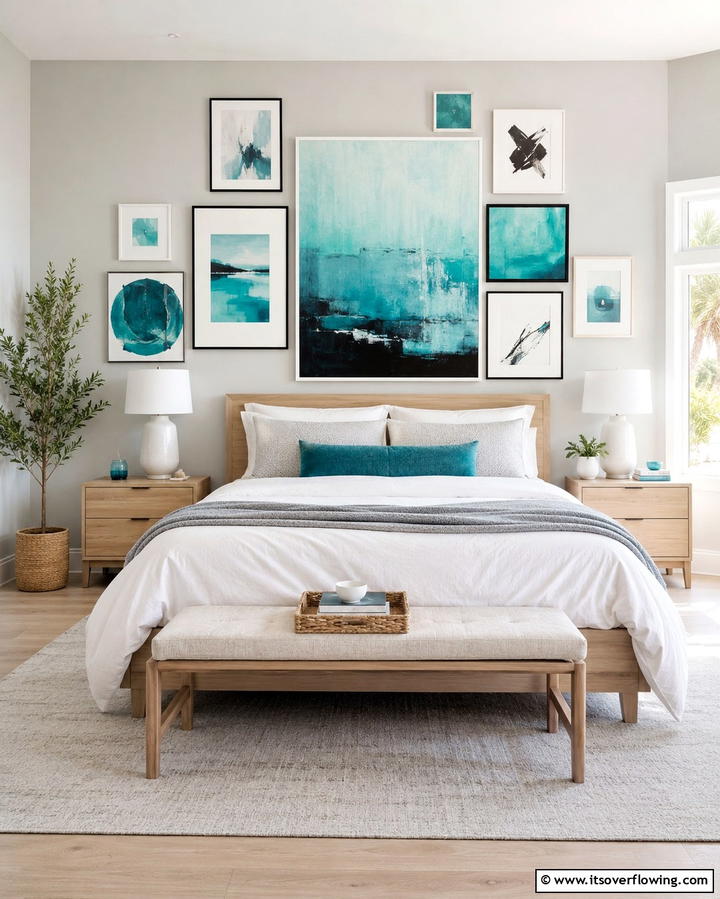 Turquoise Artwork - 20 Turquoise Bedroom Ideas for a Fresh and Calming Space