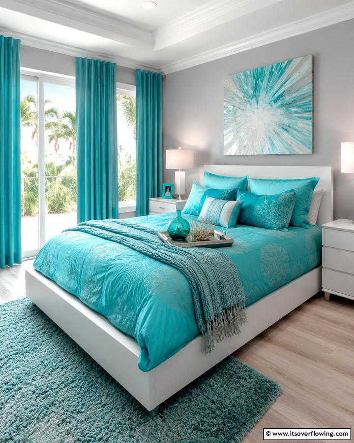 Turquoise Bedding and Curtains Combo - 20 Turquoise Bedroom Ideas for a Fresh and Calming Space