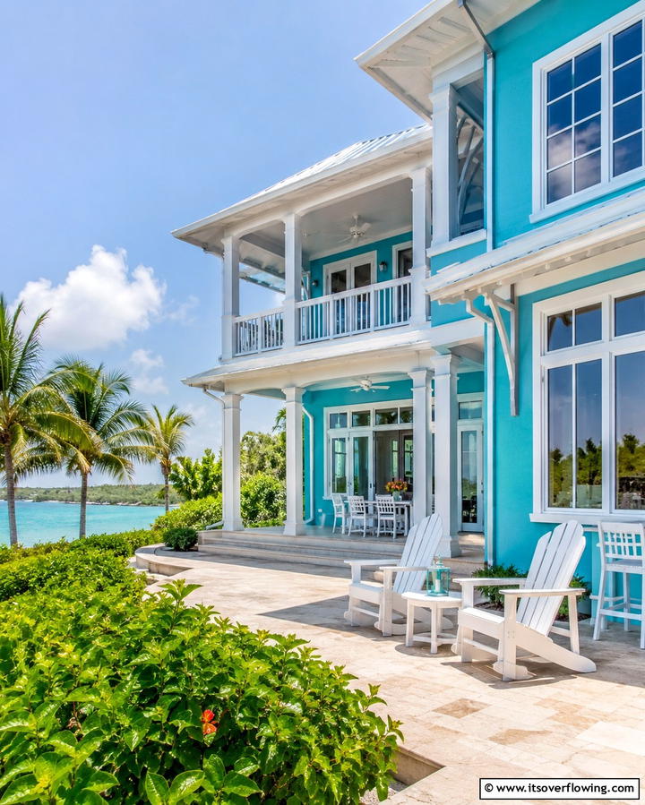 Turquoise Blue with White Trim - 30 Serene Blue Exterior House Paint Ideas for Curb Appeal