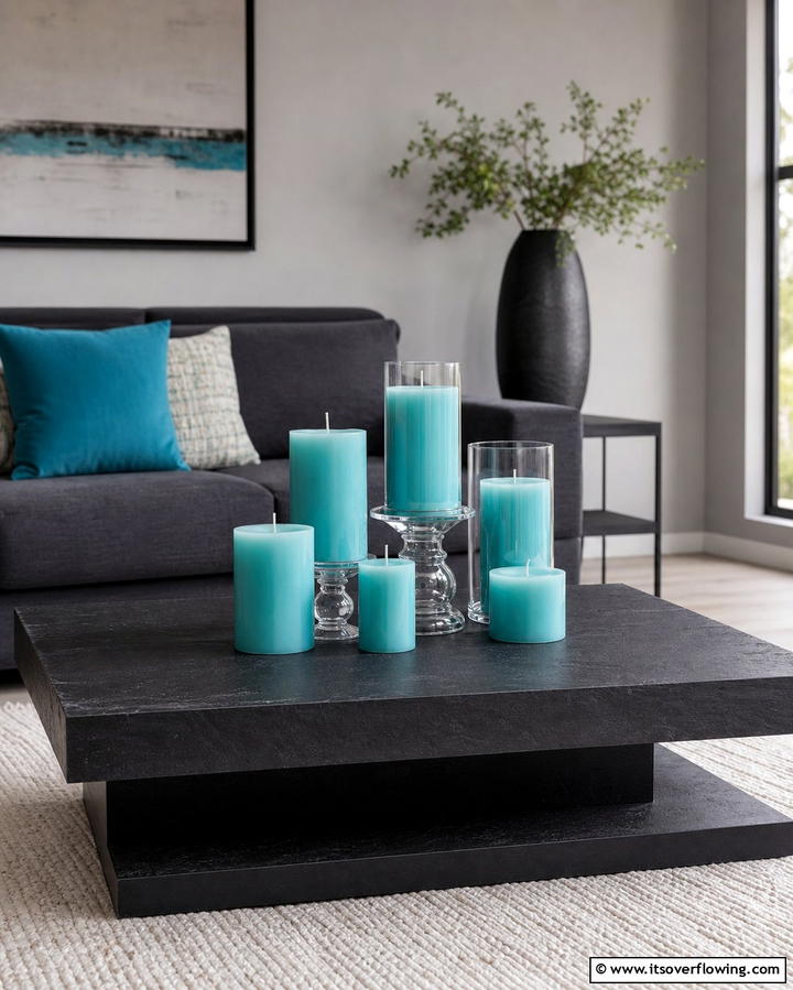 Turquoise Candles - 25 Turquoise Living Room Ideas for a Fresh Look
