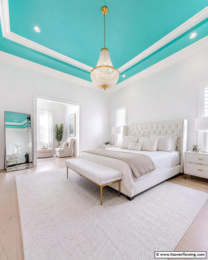 Turquoise Ceiling - 20 Turquoise Bedroom Ideas for a Fresh and Calming Space