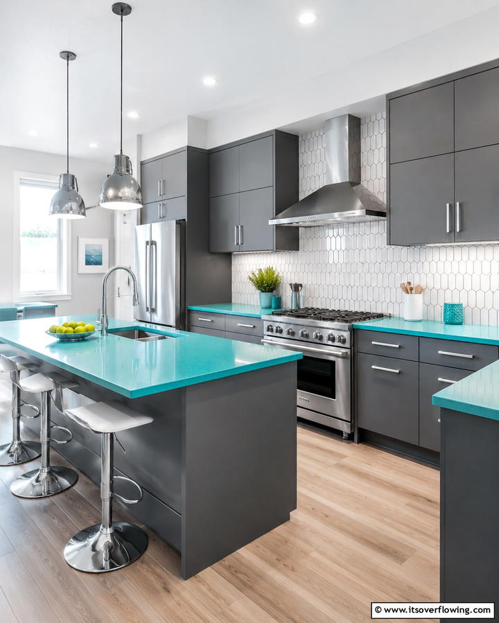 Turquoise Countertops for a Vibrant Pop of Color - 30 Blue Countertop Kitchen Ideas for Bold Statement Spaces
