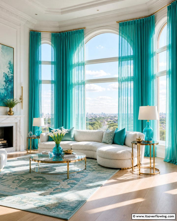 Turquoise Curtains - 25 Turquoise Living Room Ideas for a Fresh Look