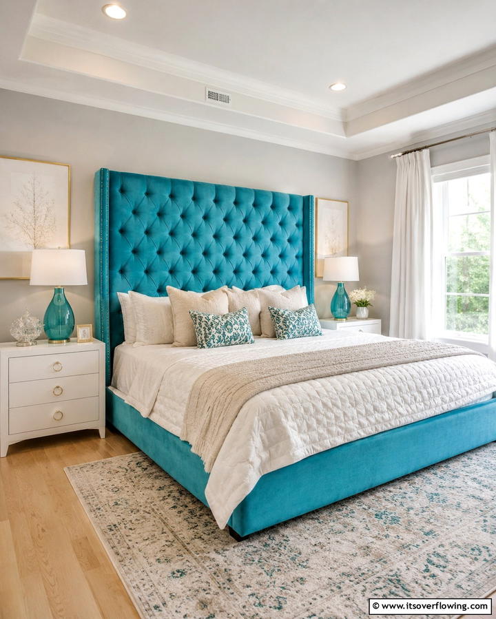 Turquoise Headboard - 20 Turquoise Bedroom Ideas for a Fresh and Calming Space