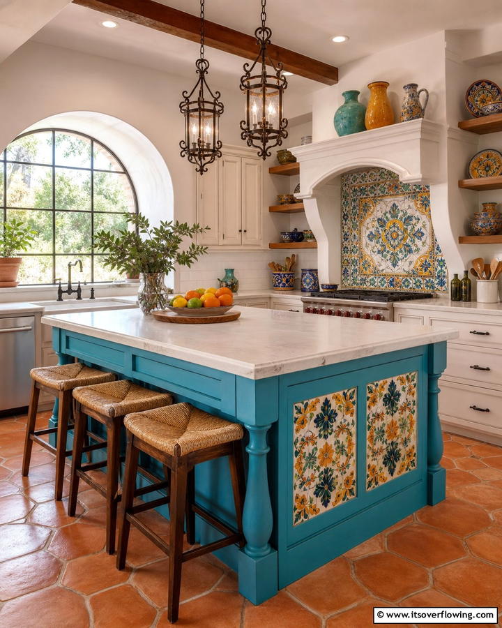 Turquoise Island with Tile Inlays - 25 Blue Kitchen Island Ideas for a Fresh Look