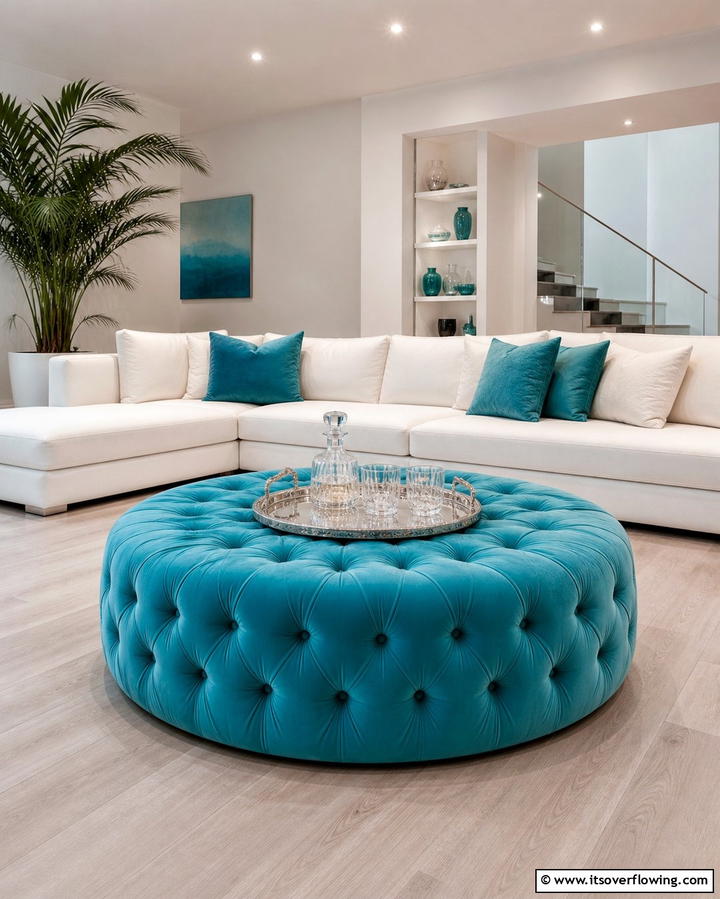 Turquoise Ottoman - 25 Turquoise Living Room Ideas for a Fresh Look