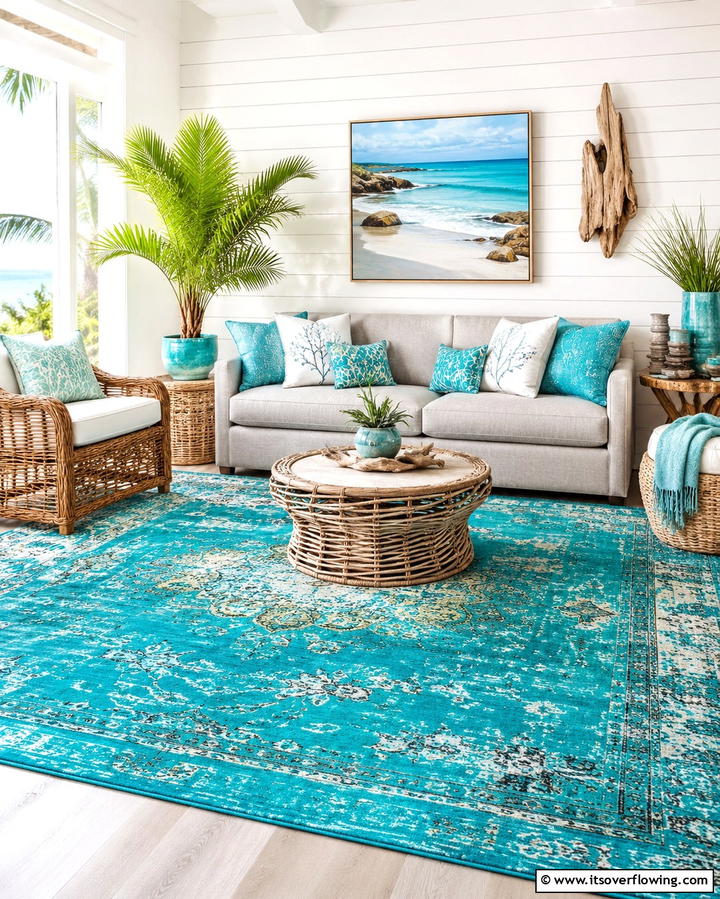 Turquoise Rug for a Breezy Feel - 20 Perfect Rug Colors to Pair with a Grey Couch for Any Room