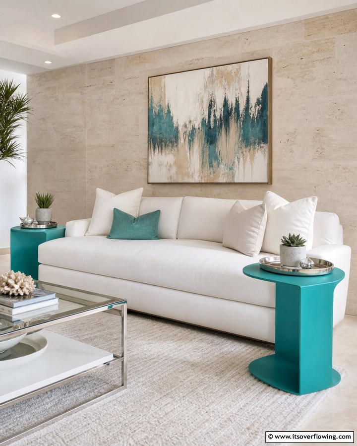 Turquoise Side Tables - 25 Turquoise Living Room Ideas for a Fresh Look