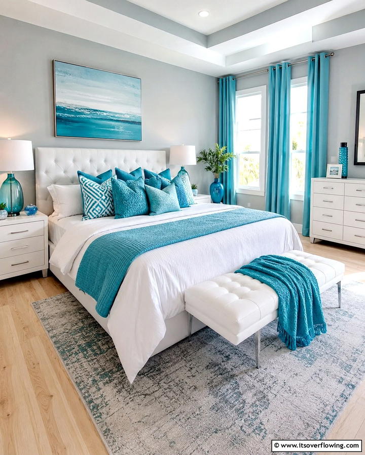 Turquoise Throw Pillows - 20 Turquoise Bedroom Ideas for a Fresh and Calming Space