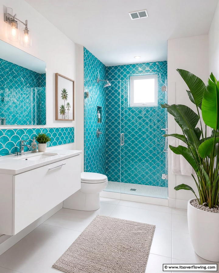 Turquoise Tiles for a Vibrant Pop - 25 Stunning Blue Tile Bathroom Ideas for a Fresh Look