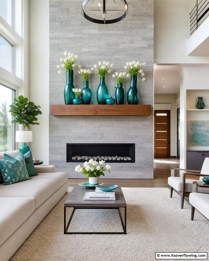 Turquoise Vases - 25 Turquoise Living Room Ideas for a Fresh Look