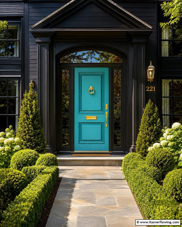 Turquoise and Brass Elegance - 20 Turquoise Front Door Ideas for a Pop of Color