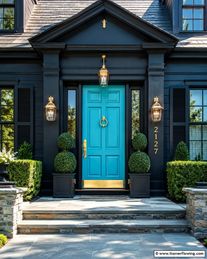 Turquoise and Gold Accents - 20 Turquoise Front Door Ideas for a Pop of Color