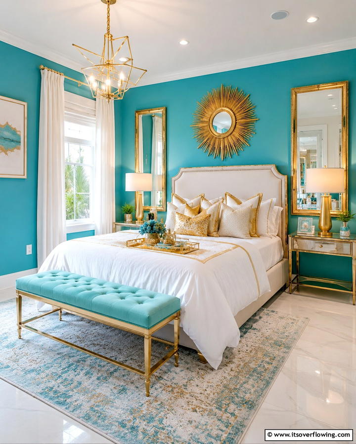 Turquoise and Gold Decor - 20 Turquoise Bedroom Ideas for a Fresh and Calming Space