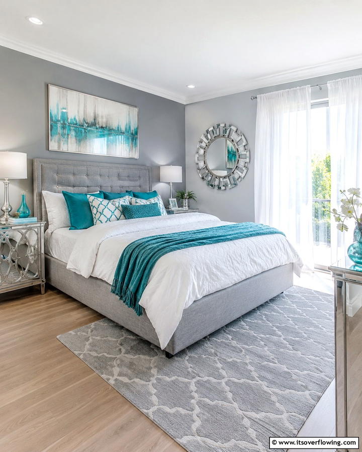 Turquoise and Gray Scheme - 20 Turquoise Bedroom Ideas for a Fresh and Calming Space