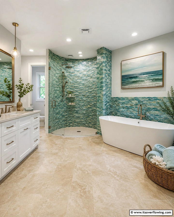 Turquoise and Green Blend - 30 Green Bathroom Tile Design Ideas for a Refreshing Oasis