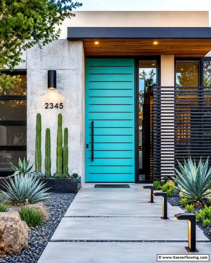 Turquoise and Horizontal Slats - 20 Turquoise Front Door Ideas for a Pop of Color
