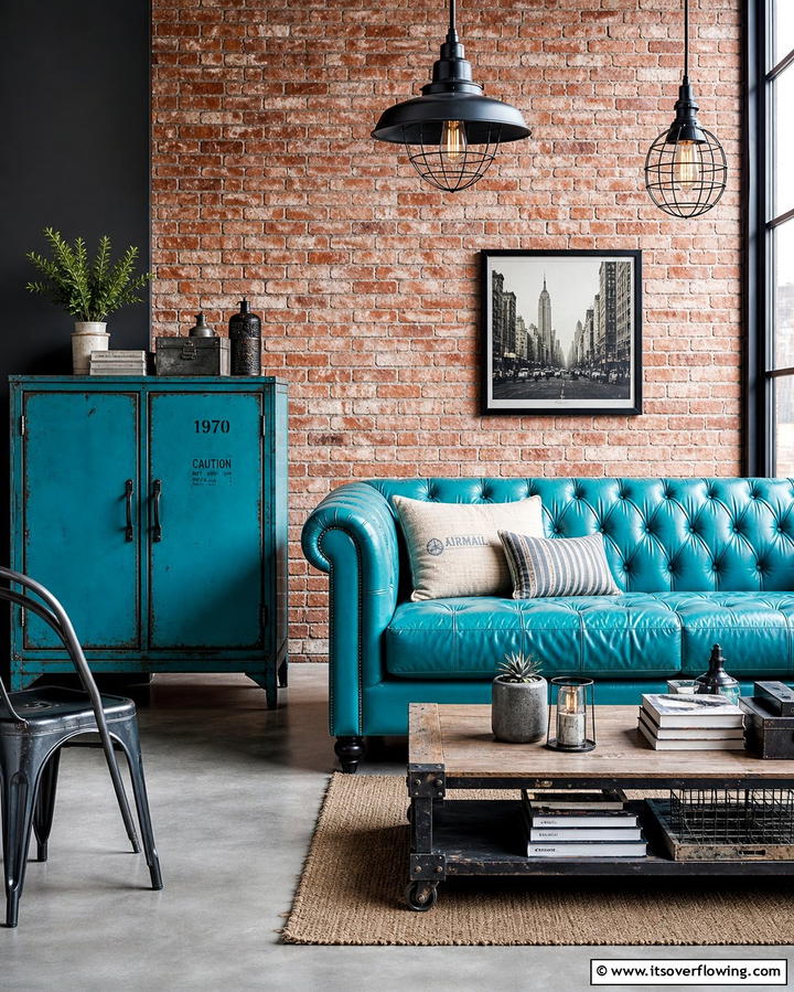 Turquoise and Industrial Chic - 25 Turquoise Living Room Ideas for a Fresh Look