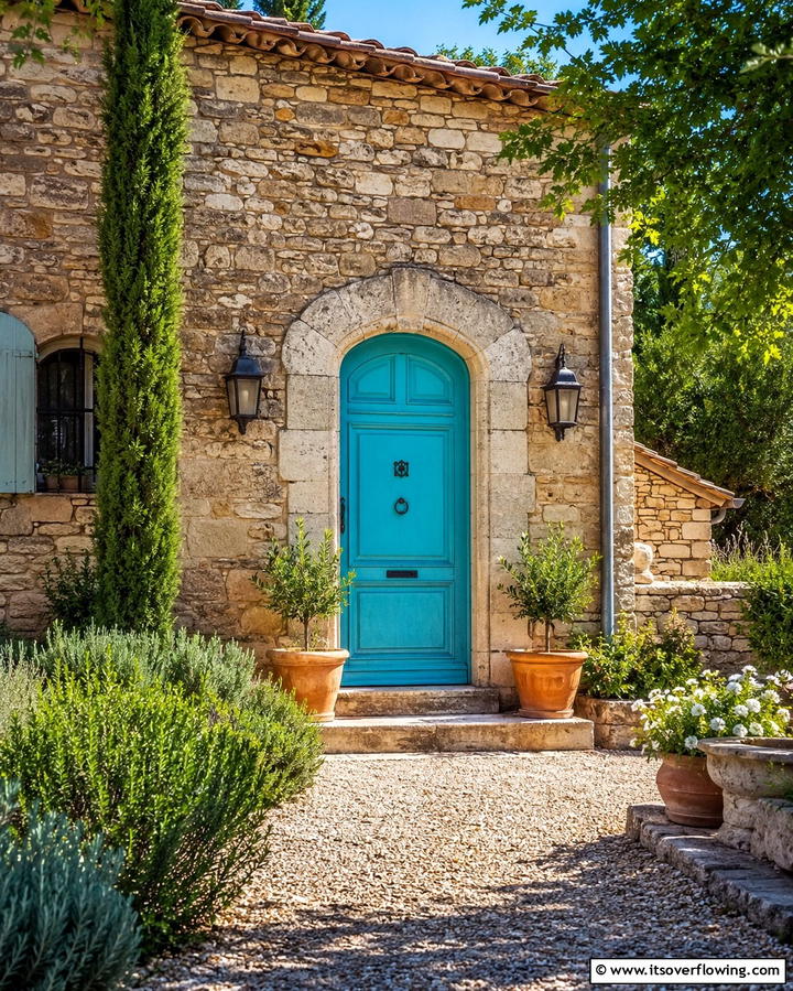 Turquoise and Stone Surround - 20 Turquoise Front Door Ideas for a Pop of Color