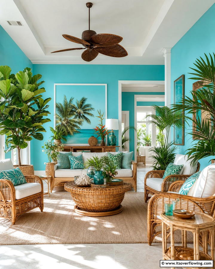 Turquoise and Tropical Inspirations - 25 Turquoise Living Room Ideas for a Fresh Look