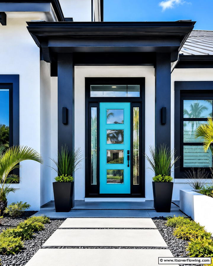 Turquoise with Black Trim - 20 Turquoise Front Door Ideas for a Pop of Color