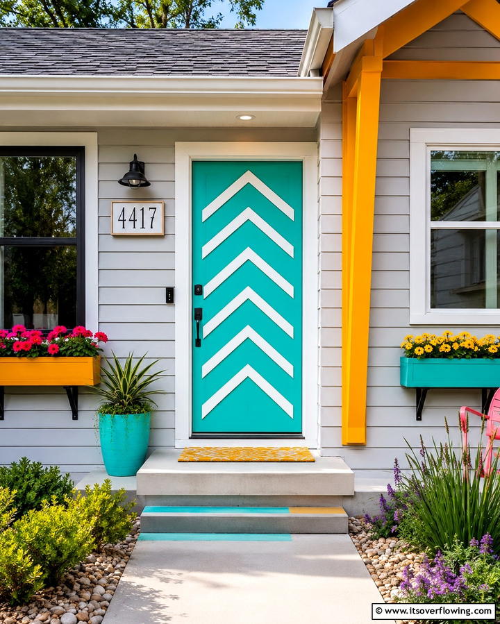Turquoise with White Chevron Patterns - 20 Turquoise Front Door Ideas for a Pop of Color