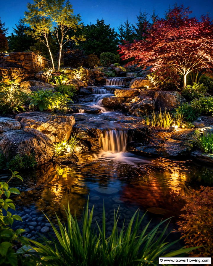 Twilight Trickling Pond - 30 Backyard Pond Ideas for Serene Water Features