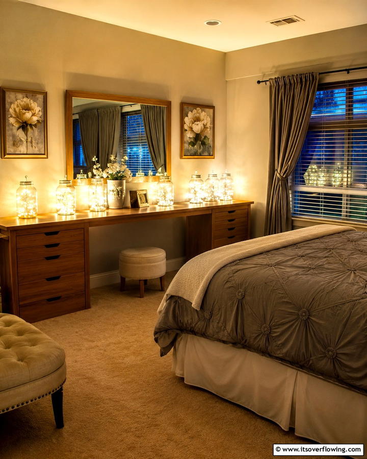 Twinkling Fairy Light Jars - 30 Enchanting Fairy-Themed Bedroom Designs for Whimsical Spaces