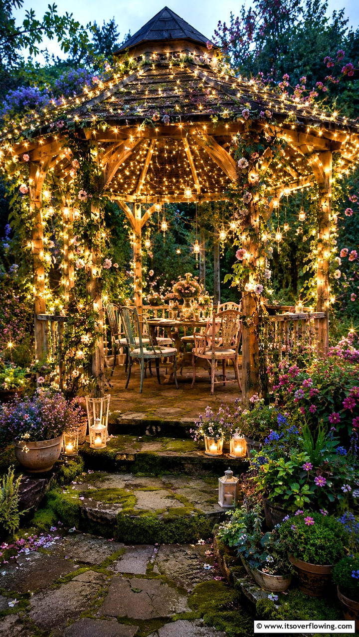 Twinkling Fairy Lights - 30 Gazebo Lighting Ideas- Ambient Outdoor Illumination