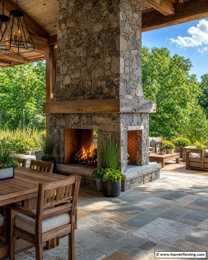 Two Sided Fireplace - 20 Rustic Outdoor Fireplace Ideas for Cozy Evenings