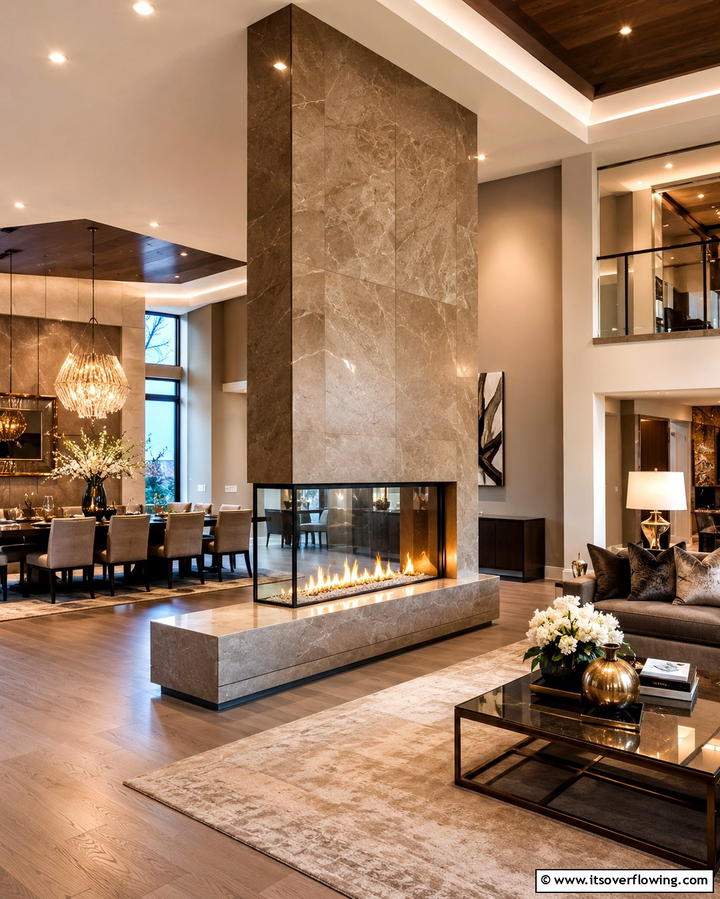 Two Sided Fireplaces for Open Concept Living - 25 Rooms With Fireplaces and Vaulted Ceilings